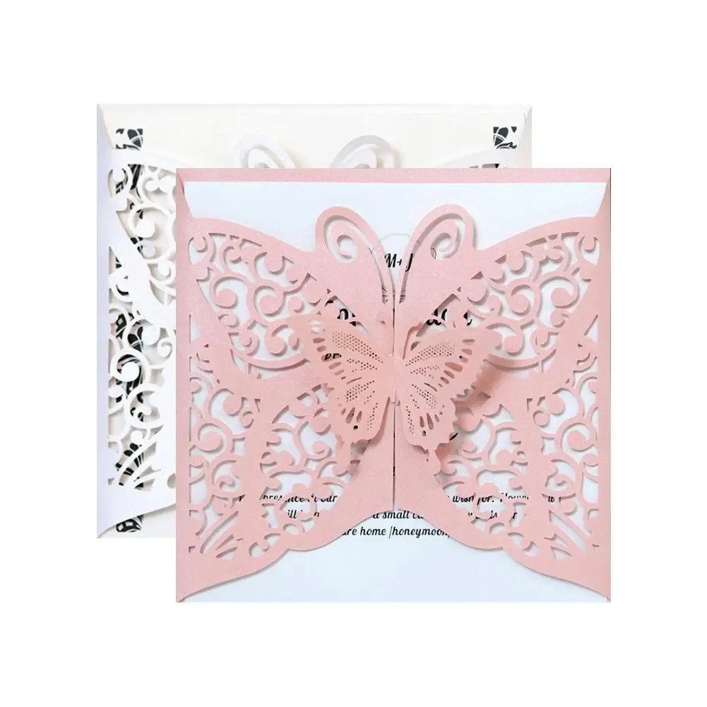  10pcs Wedding Invitation Cards Hollow Butterfly Card Paper And Cover Kit For Wedding Birthday Showe - 4000597463968