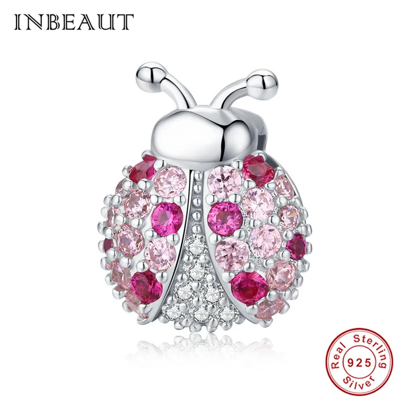INBEAUT Настоящее 925 пробы Серебряная улыбка лицо сердце Жук Бусины Подходят Пандора браслет белый CZ кошачий отпечаток солнце талисманы подарок - Цвет: asx104