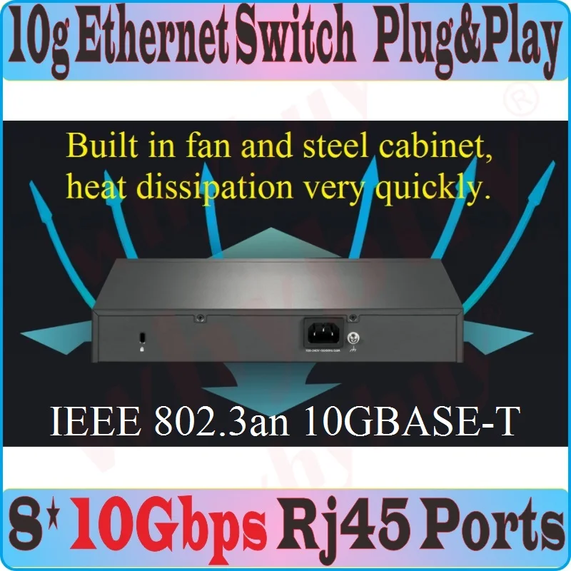 Коммутатор Ethernet 10GBASE-T 8 портов RJ45 10000 Мбит/с 10 Гбит/с IEEE 802 3an/bz/3ab/3x/1p 32K MAC | Компьютеры
