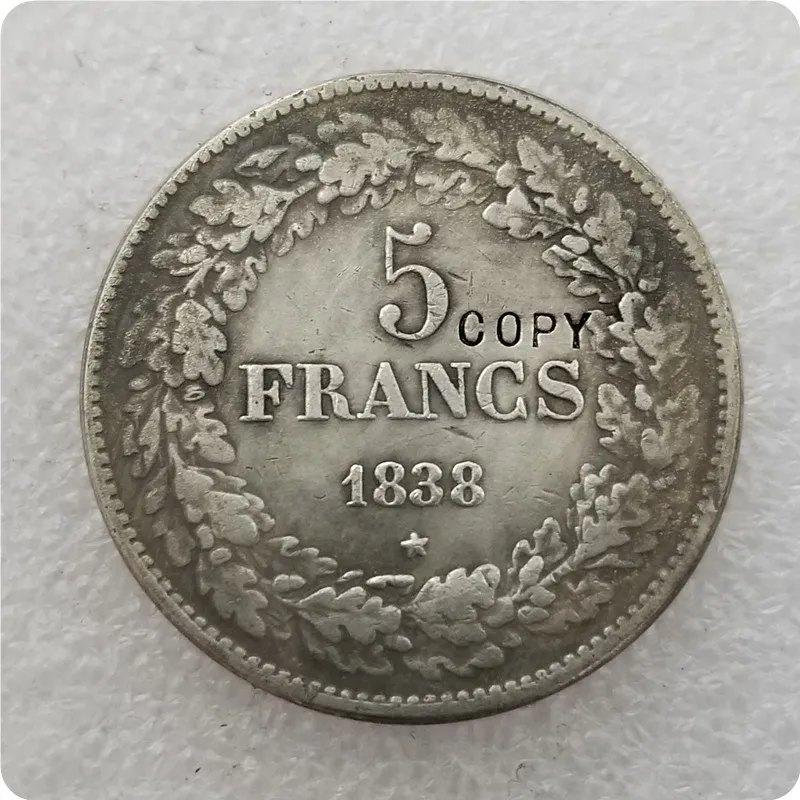 1832-1844 Бельгия 5 франков копия монет - Цвет: 1838