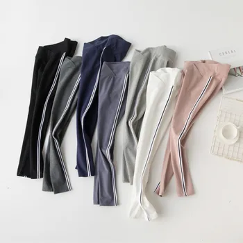 

Large Size Spring and Autumn Cotton Cross Low Waist Side Stripe Maternity Wear Leggings Ankle-length Women's Lifting Pants