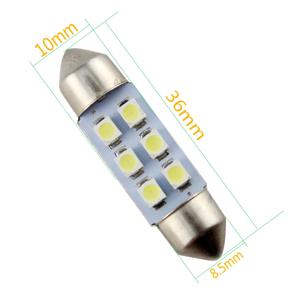 YM E-Яркий 2000 шт. C5W 6 SMD 31 мм/36 мм/39 мм/41 мм 3528 1210 6 светодиодный купол с фестонами светодиодный светильник лампы Автомобильный светильник Интерьер белый 12V
