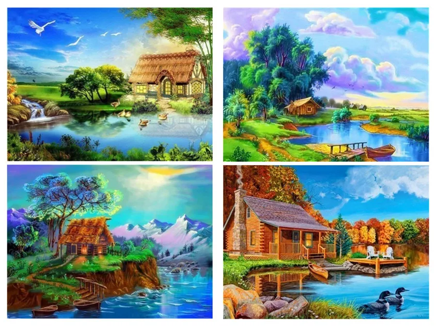 

Diamond Embroidery Full Round drill Landscape 5d Diamond Painting Spring Diamond Picture FarmhouseFull drilling