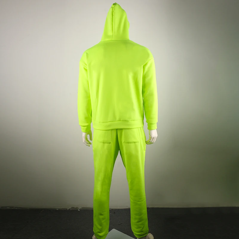 OMSJ 2024 Fashion Neon Style Mens Sets Fluorescence Green Hooded Sweatshirt+Sweatpants Two Piece Autumn Winter Casual Tracksuit 6