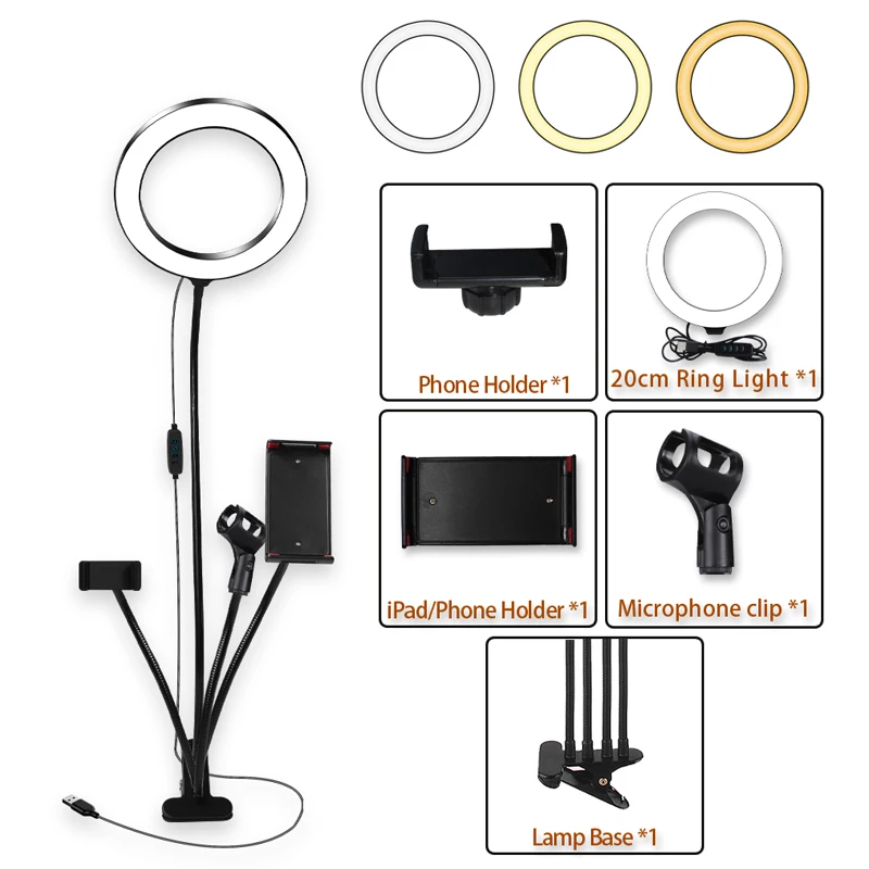 

Photo Studio Selfie LED Ring Light 20cm with Phone Holder for Youtube Video Live Makeup Desktop Ring Lamp for iPhone Android