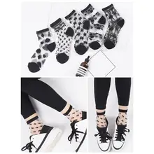 Кружевные носки женские Разноцветные полосатые в горошек с бантом прозрачные носки летние ультра тонкие женские платья чулочно-носочные изделия Горячие сетчатые носки