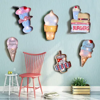 

Creative Ice-cream LED Decoeative Lamp Night Light for Kids Retro LED Wall Lamp for Home Living Room Bar Decoration Battery