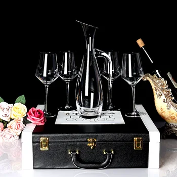 

High quality transparent wine Decanter set Handmade Crystal glass cup wine Decanter set GLA-1511