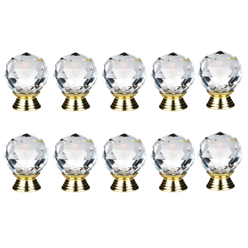 

Gold 10Pcs 30mm Crystal Glass Cabinet Knob Drawer Pull Handle Kitchen Door Wardrobe Hardware Used for Cabinet Drawer Chest