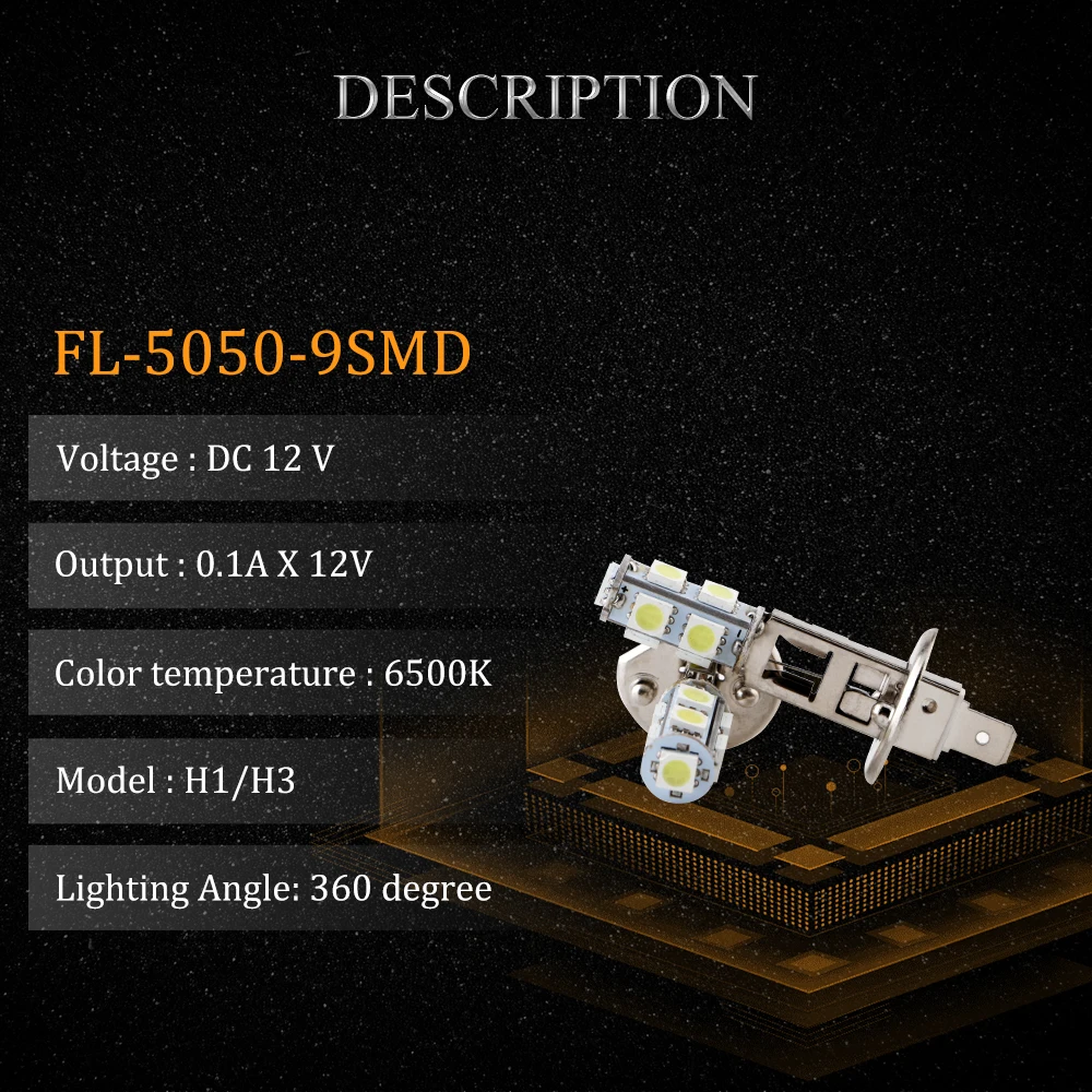 YM E-ярко-10 шт./партия H1 H3 5050 9 SMD 9 светодиодный s Противотуманные фары Дневные Фары Светильник светодиодный лампы головной светильник противотуманная фара, работающего на постоянном токе 12 В в белый день светильник s