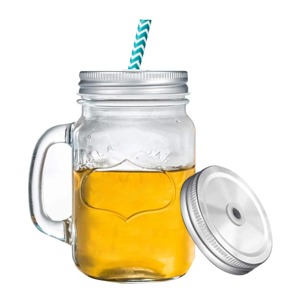 10pcs 70mm Stainless Steel Mason Jar Lids With Straw Holes Drinking Jar