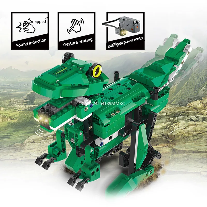 

435PCS Electric Crocodile World Park Dinosaurs Building Blocks Technics Voice/Light Control Bricks toy