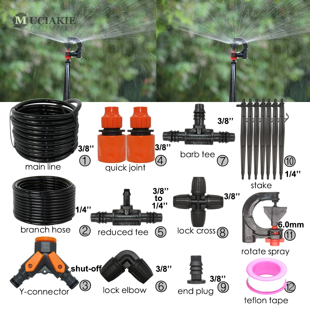

24M2 - 160M2 Area Garden Irrigation Spray Kits Lawn Courtyard Watering System 360 Degrees Rotating Sprinklers Uniform Spray