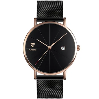 

Men Quartz Wrist Watch Round Dial Simple Gift with Mesh Strap for Business LXH