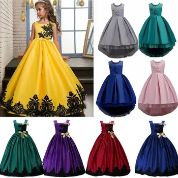 

Lace Flower Girls Dress Full-Length Formal Ball Gown for Kids Wedding Bridesmaid