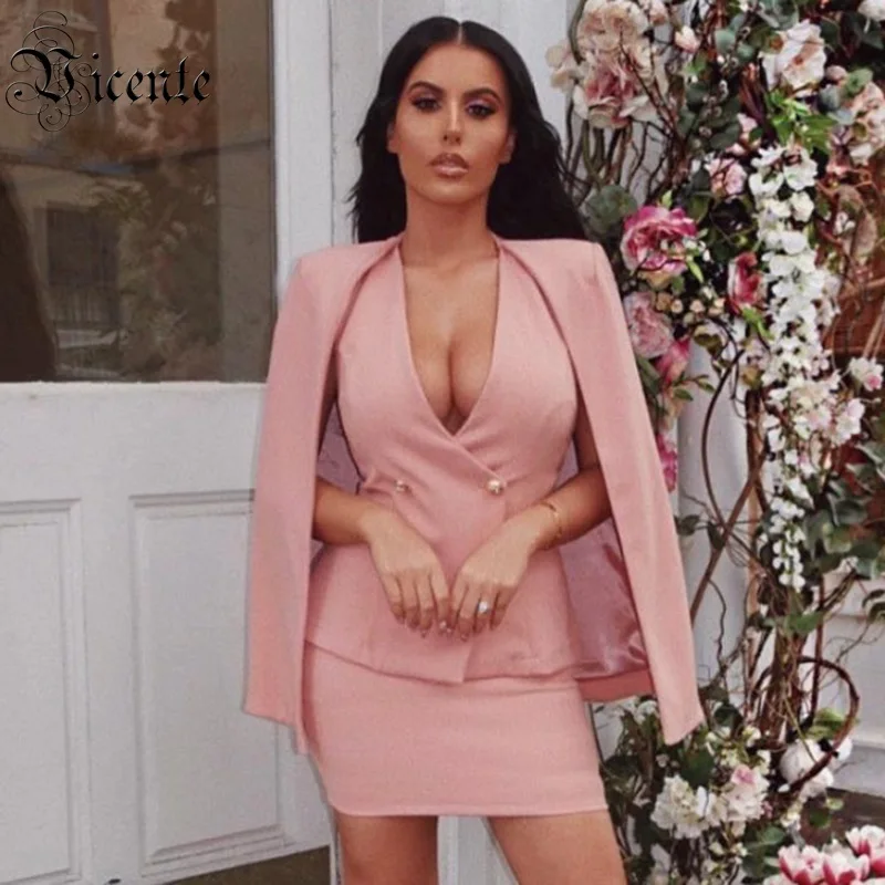 

Vicente All Free Shipping 2019 New Chic Two Pieces Set Sexy V Neck Sleeveless Cloak Design Celebrity Party Skirt Suit