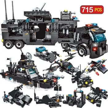 

715pcs City Police Station Building Blocks Compatible Lepining City SWAT Team Truck Blocks Educational Toy For Boys Children