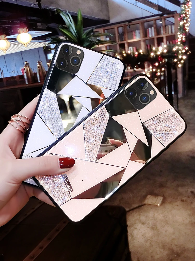 Crystal Rhombus mirror surface Phone Case For iPhone 11Pro Max X XR XS MAX cases for 7 8 6 Plus phone back cover fundas |