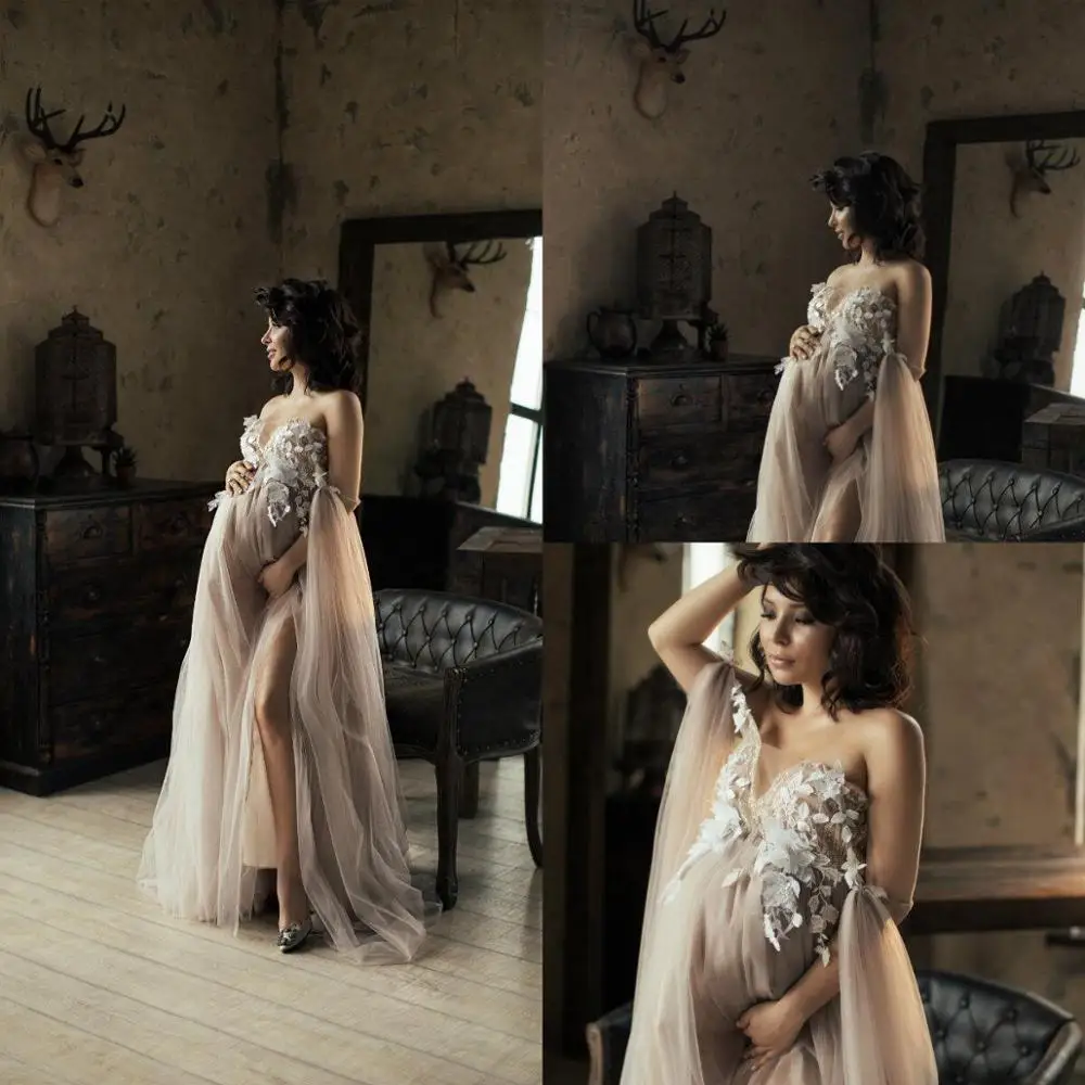 Maternity Robes Bathrobe Women Long Tulle Dresses Photo Shoot Birthday Party Bridal Fluffy Party Sleepwear Made maternity dress robe
