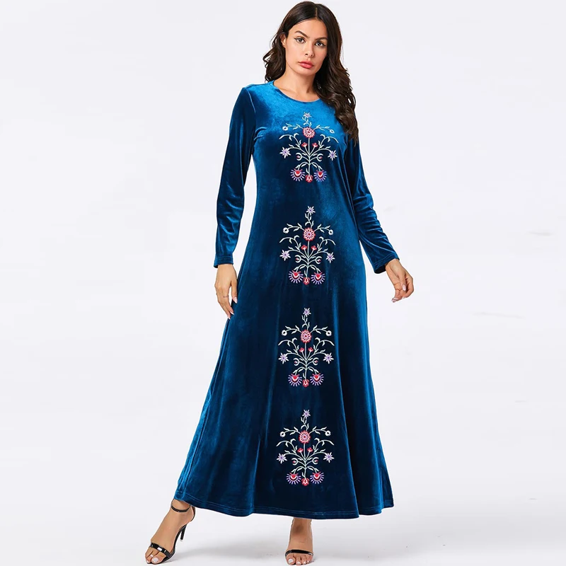 dark blue dress Турецкая Исламская мусульманская абайя длинное платье хиджаб арабские платья Кафтан Марокко Tesettur Elbise Robe Musulmane Longue Caftan Vestidos - Цвет: dark blue dress