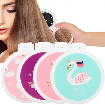 

Cute Portable Mini Folding Comb Massage Round Tour Hair Brush Mirror Makeup Massage Brush