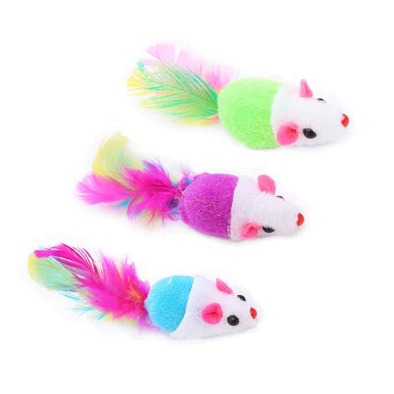 3PCS/Lot Cat Interactive Colored Feather Tail Little Mouse Cat Toy Set Pet Interactive Training Supplies Cat Funny Toys 