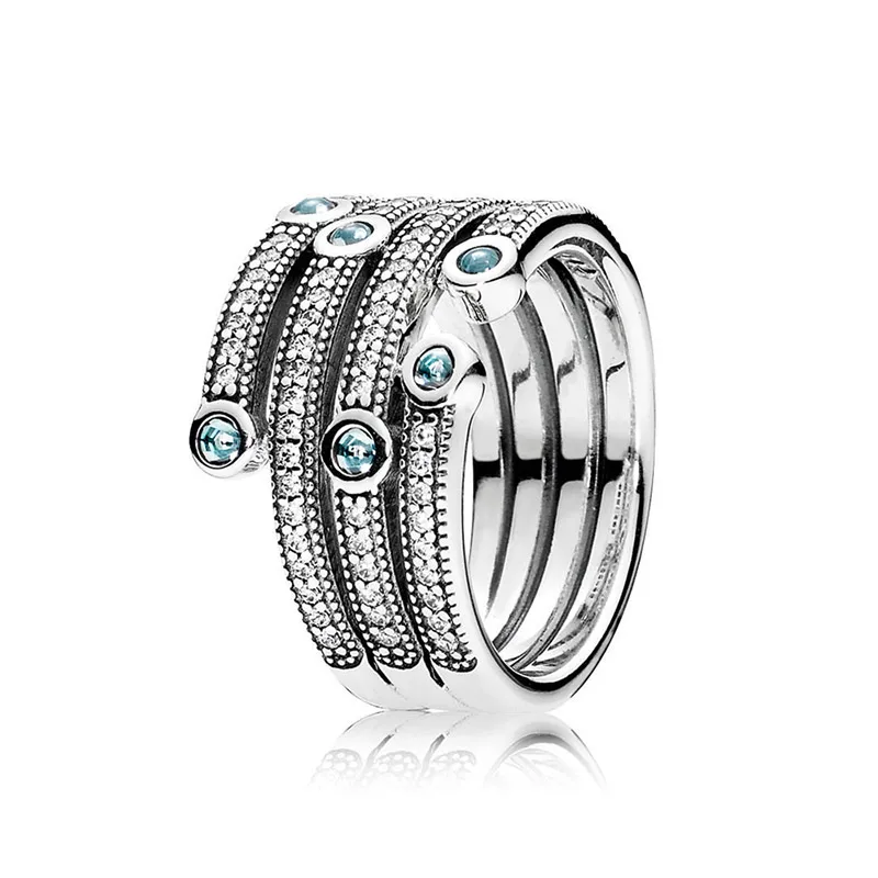 PDB JZ 11 Original Brand 925 Sterling Silver Ring Engraved LOGO Honeycomb Wavy Hollow Love Entwined Bow Glare Multi-Ring - Цвет камня: 191002CZF