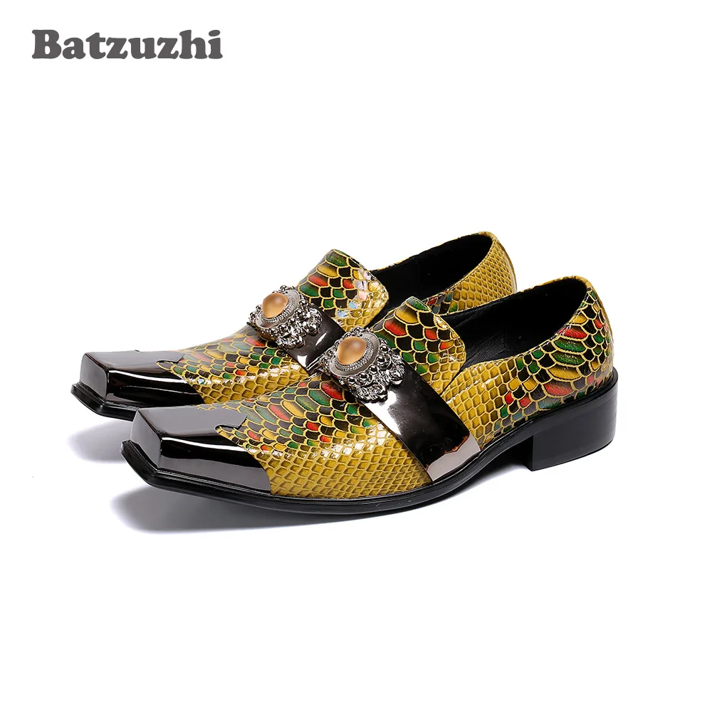 

Batzuzhi Special Square Toe Men's Shoes Slip on Genuine Leather Dress Men zapatos de hombre Party, Business, and Wedding Shoes