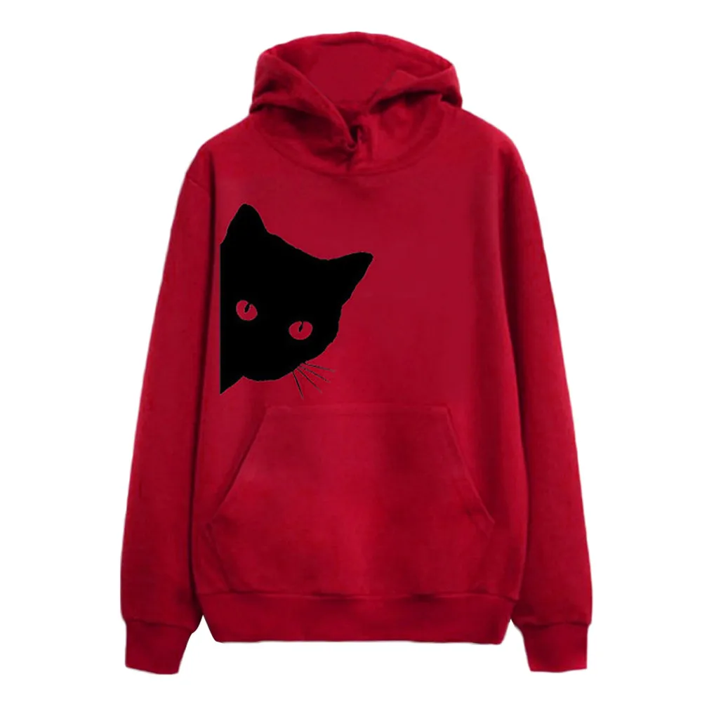 

Patchwork Hoodies Women Plus Size Womens Long Sleeve Cat Print Hoodie Sweatshirt Hooded Pullover Tops Blouse 7.26