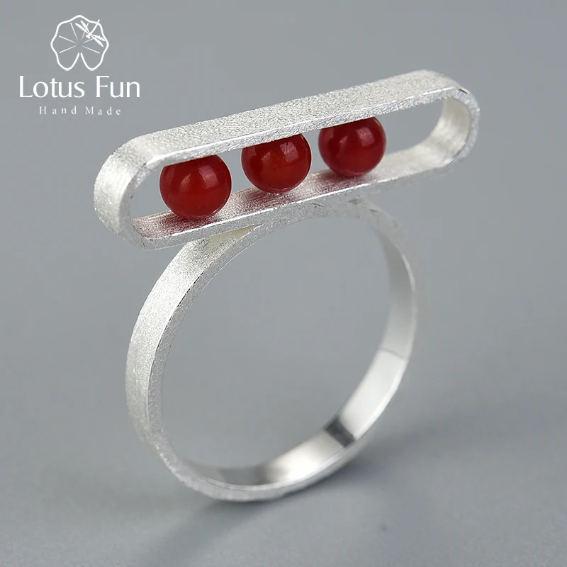 Lotus Fun, эллиптические минималистичные кольца, настоящее 925 пробы, серебро, натуральный драгоценный камень, ручная работа, хорошее ювелирное изделие, 18 К, золотые кольца для женщин - Цвет камня: Silver - Red Coral