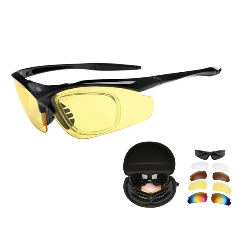 Взрывозащищенные военные очки для стрельбы 5 линз/набор армейских тактических очков ночного видения страйкбол Пейнтбол военные игровые солнцезащитные очки - Цвет: Black Frame