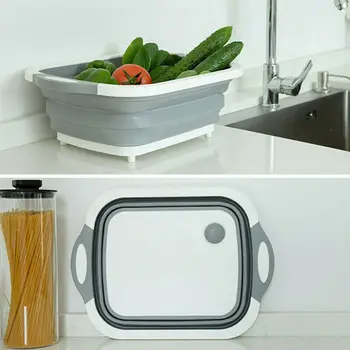 

3 in 1 Kitchen Multi-purpose Foldable Chopping Cutting Board Storage Drawer Drain basket Tray