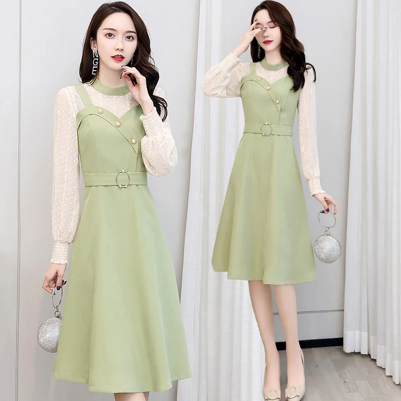 

Graceful Dress 2020 Spring And Autumn New Style WOMEN'S Dress Waist Hugging Slimming Mid-length Fashion Goddess-Style Skirt