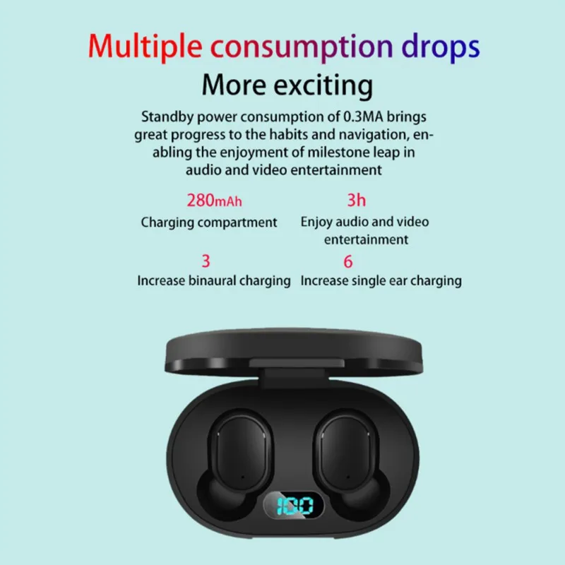 A6L Bluetooth 5 0 Earbuds LED Battery Display Charging Case Mini Size Compact Wireless Music Ear Buds