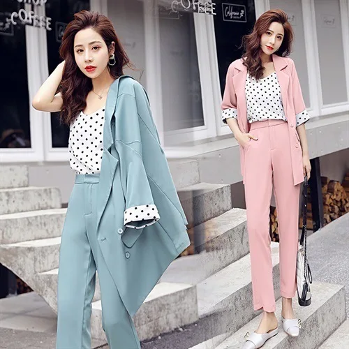 

WOMEN'S Suit 2019 New Style Early Autumn Thin Network Red Wave Point Small Suit Comfortable Fashion Elegant Coat Three-piece Set