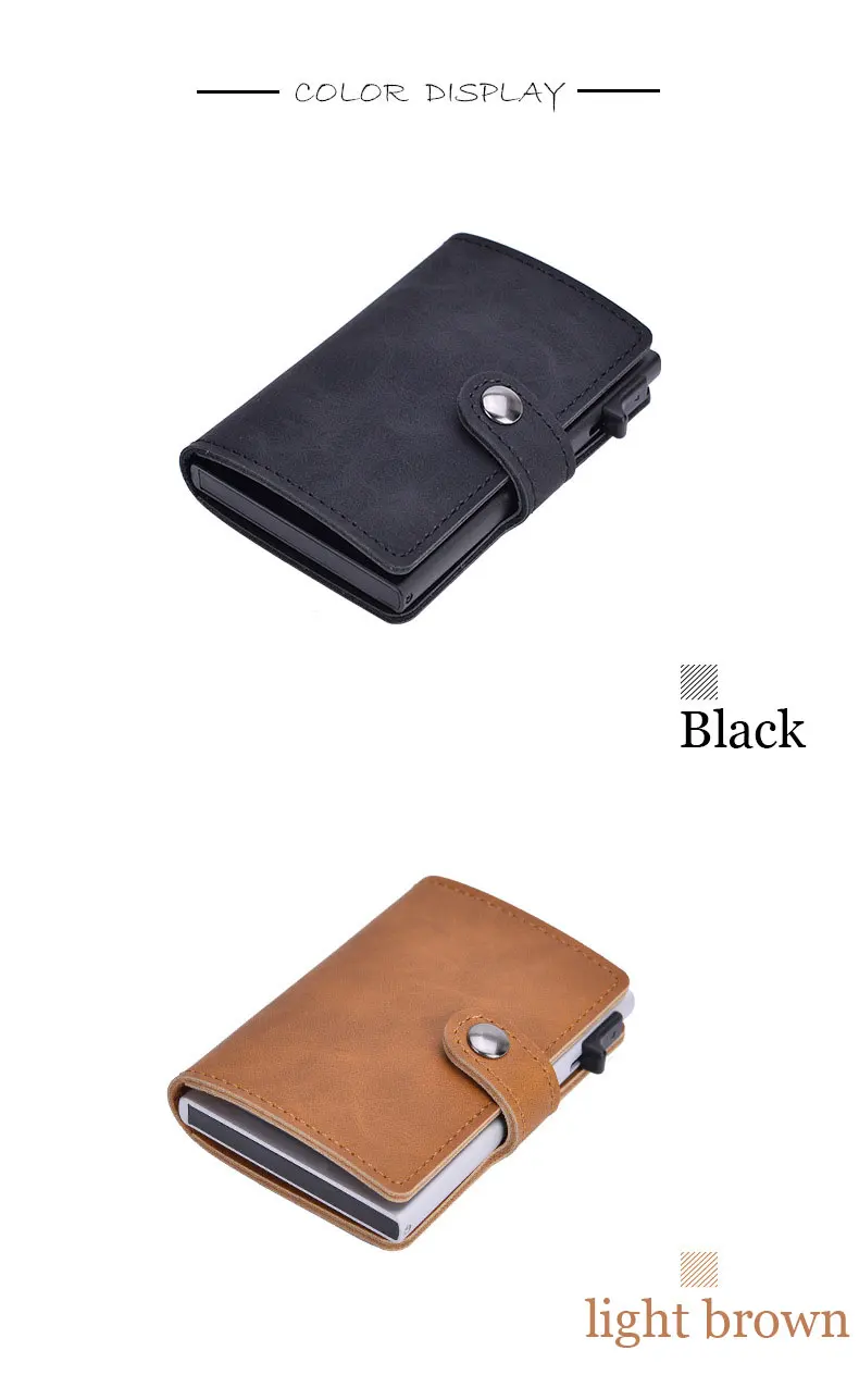 Blocking Vintage Men Credit Card Holder Aluminum Alloy Business ID Card Case Automatic Male Metal Leather Cardholder Wallet 2021