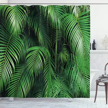 

Green Shower Curtain Tropical Exotic Palm Tree Leaves Branches Botanical Photo Jungle Garden Nature Eco Theme Fabric Bathroom