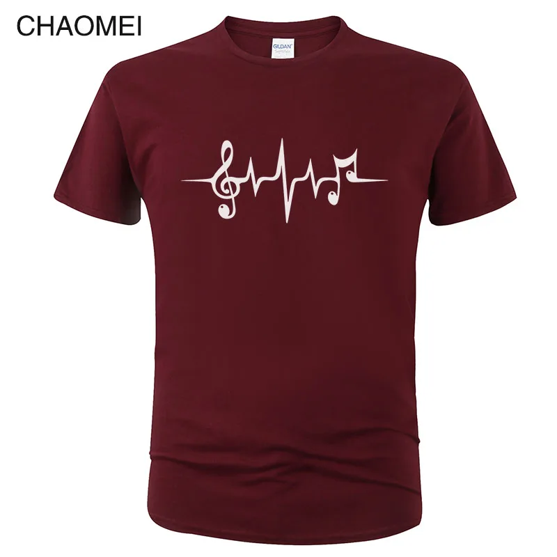 Gran venta Camiseta de algodón para hombre, camisa con estampado de música, pulso latido del corazón, notas, frecuencia Clef, ondas, sonido, Festival, C89 LWydEAdqN