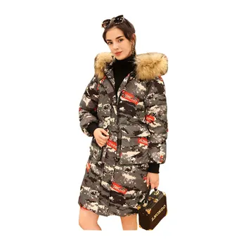 

Chic Fur Coat Hooded Winter Down Coat Oversized Warm Jacket Long Slim Women Cotton padded Wadded Parkas female jacket
