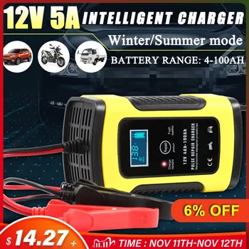 

For Truck Car Motorcycle 12V 6A Automatic Intelligent Pulse Repair With LCD Lead AGM GEL WET Lead Acid Battery Charger 100-240V