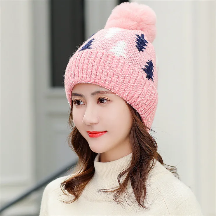 pink hat Женский комплект из 2 предметов, новая зимняя шапка и шарф, комплект для девочек, бархатная Толстая теплая шапка, женская зимняя повседневная ветрозащитная вязаная шапка - Цвет: pink hat