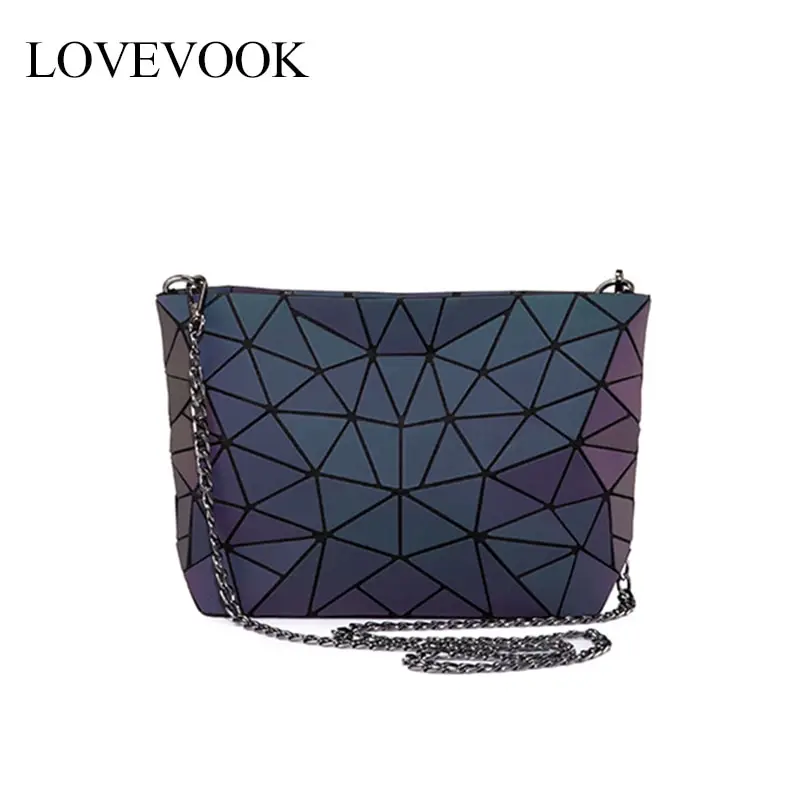 

Lovevook women shoulder bags luxury designer foldable messenger bag geometric luminous color crossbody bag female for ladies