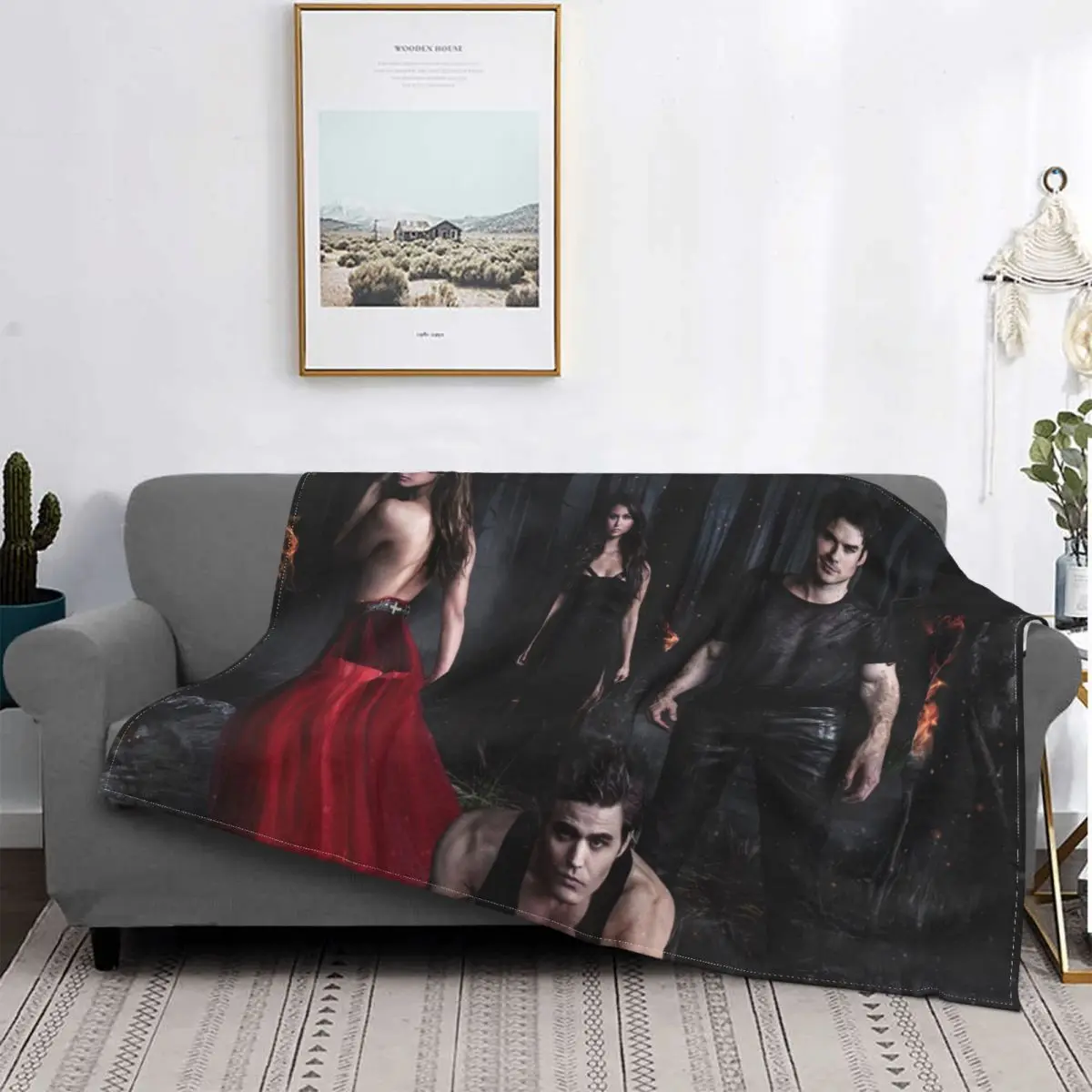 

Die Vampire Diaries Wolle Decke Elena Damon Stefan Horror Fantasy Super Werfen Decken für Bett Sofa Couch 150*200cm Bettdecke