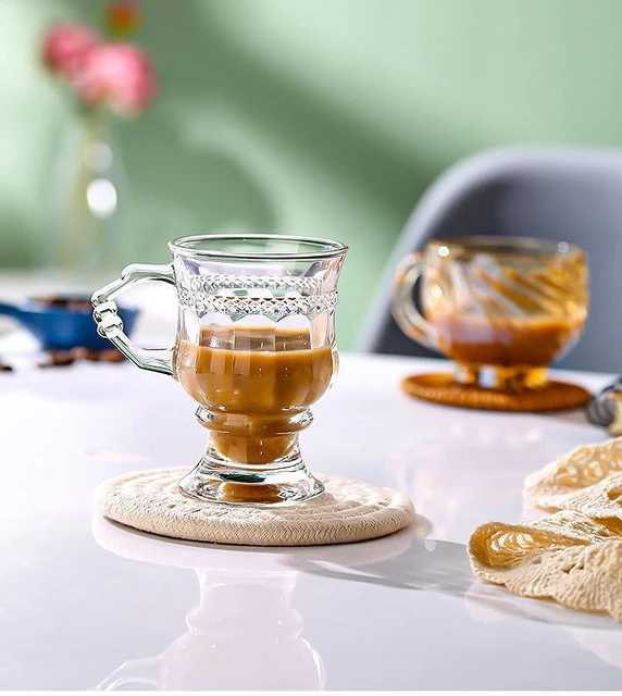 Set of 6 Glass Mugs with Handles, Clear Glass Teacups Infusion Mug