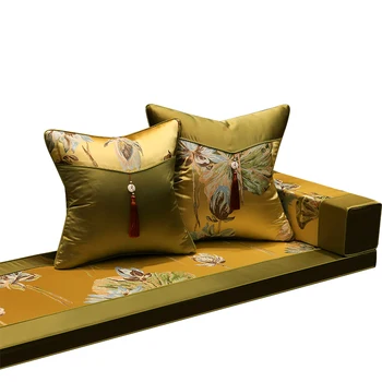 

Chinese classical yellow green pillow case back cushion cover precision jacquard flower waist pillow cover lotus pillow case