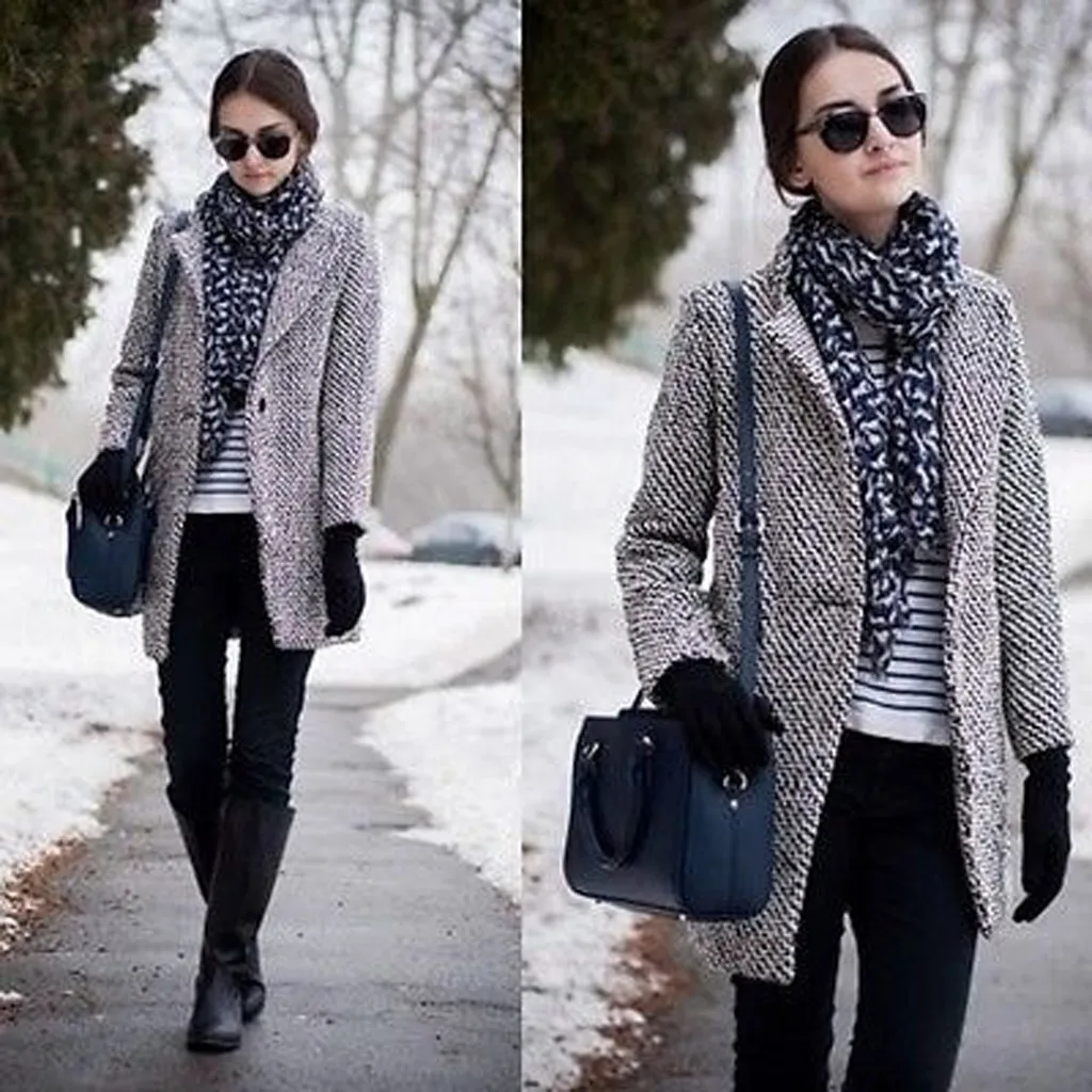 2020 Spring Autumn Women's Wool Plaid Coat New Fashion Long Woolen Coat Slim Type Female Winter Wool Jackets Female Abrigos 1