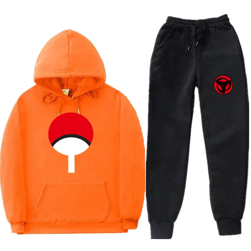 Orange MK51 Флисовые толстовки с капюшоном героя комиксов Наруто и брюки уличная Аниме Наруто толстовка с капюшоном для мужчин и женщин спортивный костюм для бега трусцой костюм со спортивными брюками - Цвет: Orange MK51