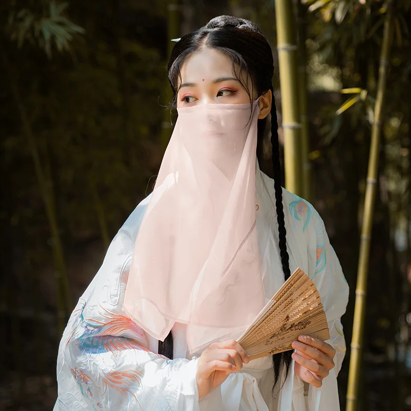 Hanfu Solid Color Veil Female Antique Cover Face Sunproof Semi Transparent Versatile Mask Dust Protection Cosplay Opera Mask