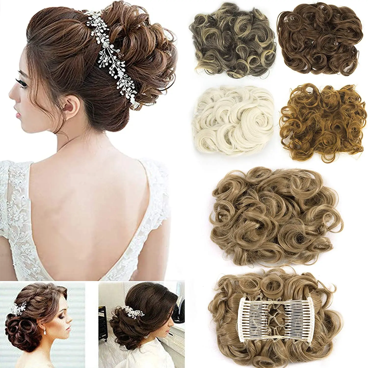 Synthetic Curly Elastic Band Chignon Plastic Comb Clips in Hair Extension Hair Bun Updo Cover Hairpieces Hair Accessories