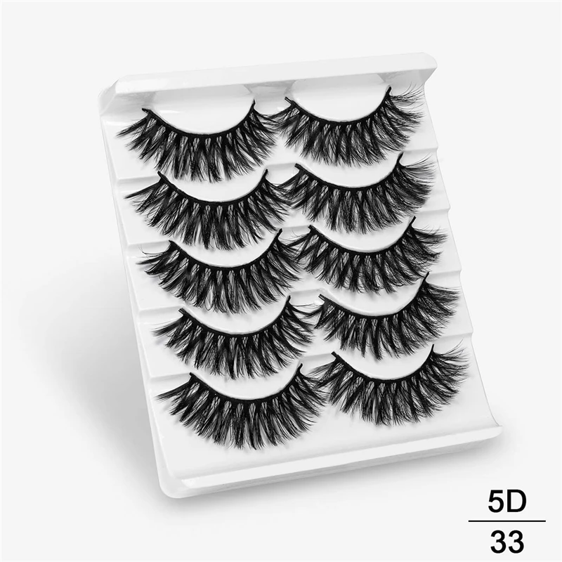 SEXYSHEEP, 5 пар, 20-25 мм, 3D накладные ресницы из искусственного меха норки, натуральные/толстые длинные ресницы для глаз, вытягивающие макияж, инструменты для наращивания красоты - Цвет: 5D33
